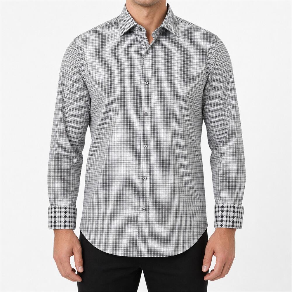 Visconti Shirt Men Large Black White Signature Series Limited Edition Flip Cuff